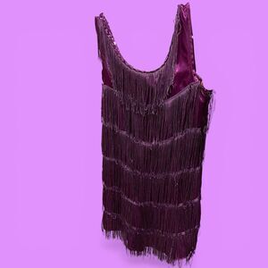 Cute girls purple flapper costume dress tassels fringe shiny dance sing recital